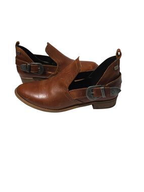 Musse & Cloud Brown Leather Gipsy Ankle Boot Cutout Booties Western Buckle
